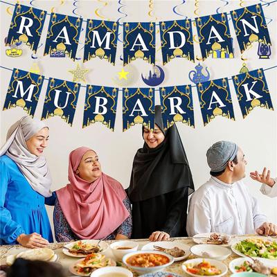 Ramadan-Banner, Ramadan-Dekorationen für Zuhause, Ramadan Kareem-Wimpelkette, Banner für die muslimische Eid-Mubarak-Party