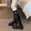 Autumn and winter new retro belt buckle knight boots women's round head thick heel thin long boots versatile tall women's boots