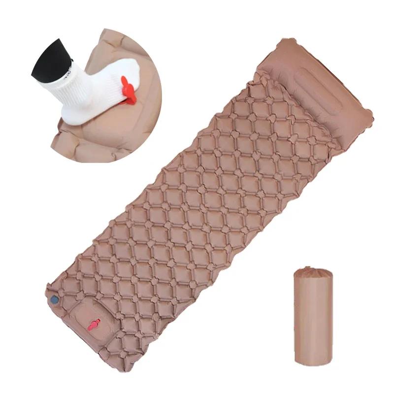 Camping Sleeping Pad Self Inflating Sleeping Mat with Pillows Ultralight Air Mat Built-in Inflator Pump Inflatable Mattress