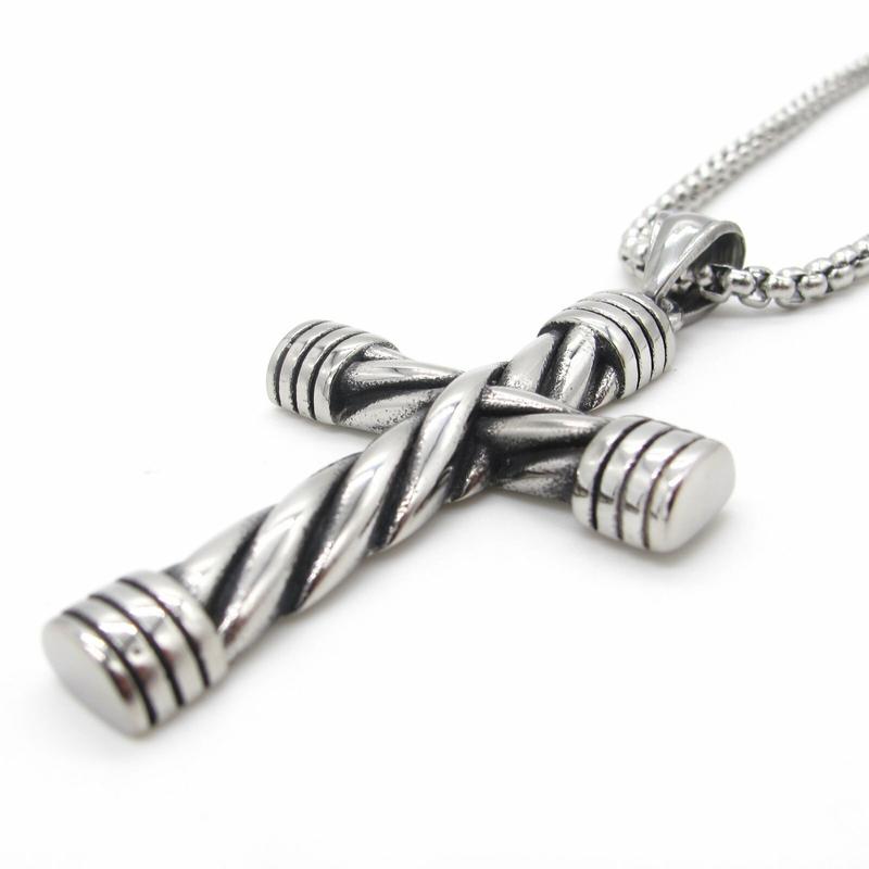 Cool Mens Goth Stainless Steel Christian Cross Pendant Necklace For Men Chain
