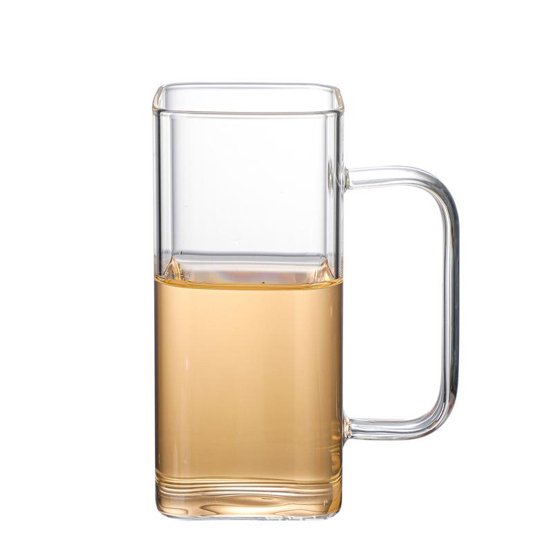 Heat-Resistant Square Borosilicate Glass Cup for Tea and Cold Drinks with Handle