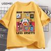 More Spaghetti Less Upsetti Funny Cat TShirt Unisex Unisex Printed T Shirt Harajuku O Neck Cotton Short Sleeve Tee Shirt Cat Lover