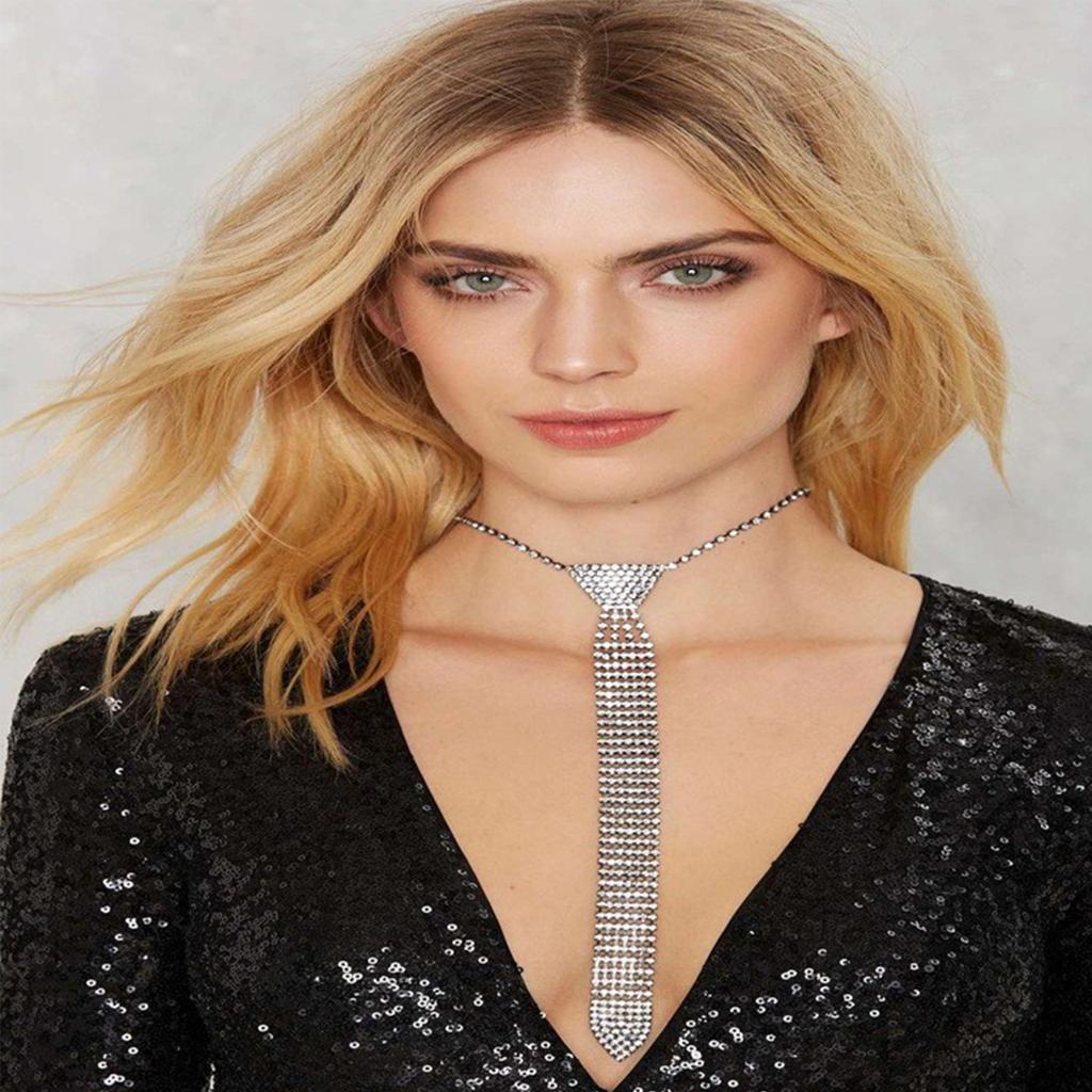Women Neck Tie Rhinestone Necktie Women Clothing Accessories for Christmas Party Costume Decorations