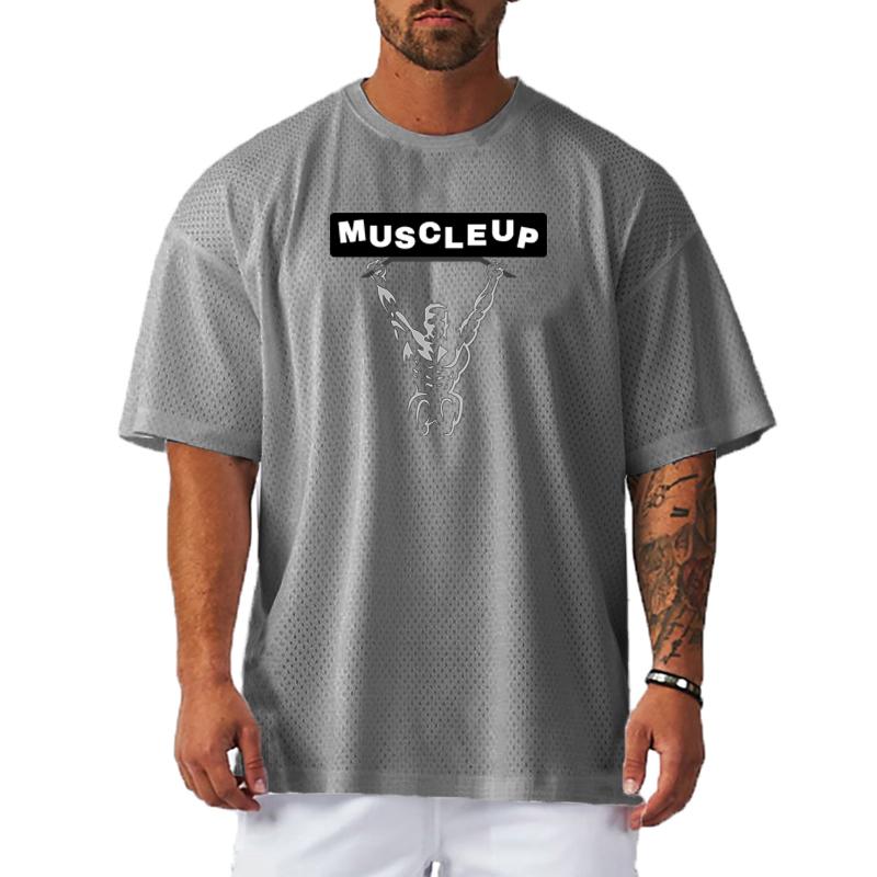 Muscleguys Men's Running T-Shirts Oversized Fitness Half Sleeve T Shirt Summer Gym Muscle Up Mesh Quick Dry Breathable Loose Sport Clothing