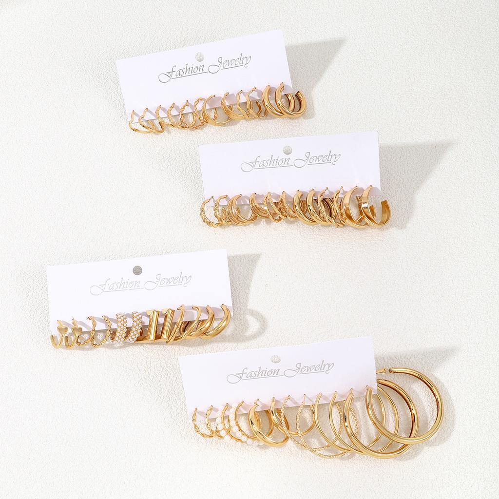 48Pcs Fashion Creative Smooth Big Round Hoop Earring Vintage Aesthetic Imitation Zircon Earrings Women's Charm Daily Life Zircon