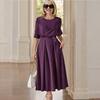 Women’s Midi Dress with Embroidered Detailing Elegant Pleated Skirt and Overlay Top Suitable for Formal Events