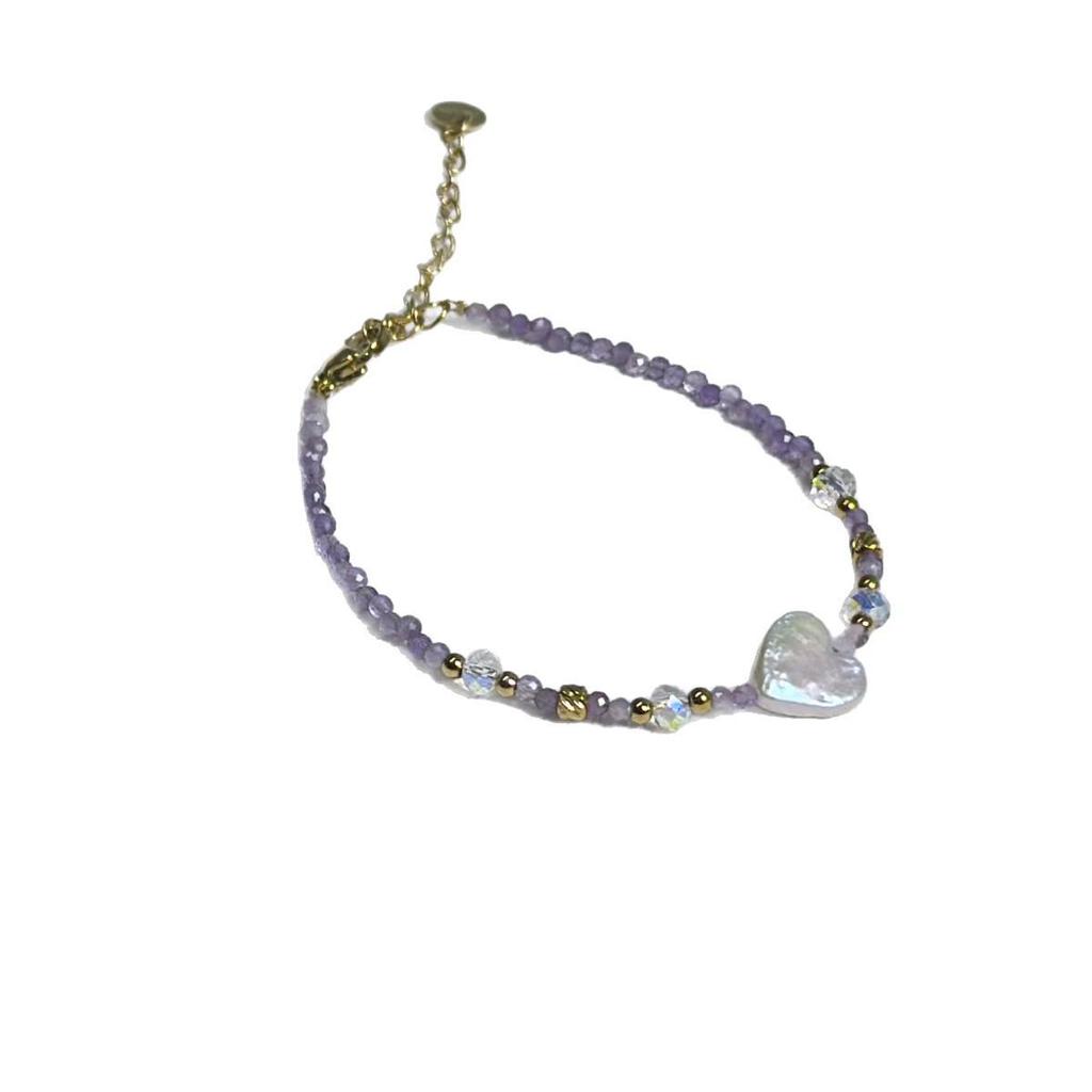 Natural Stone Heart & Freshwater Pearl Bracelet - Elegant Gift for Women