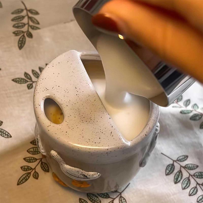 Ručně vyráběný roztomilý keramický hrnek s kachničkou, Keramický hrnek na kávu s kachničkou a lžičkou, Unikátní 3D ručně vyráběné cestovní hrnky