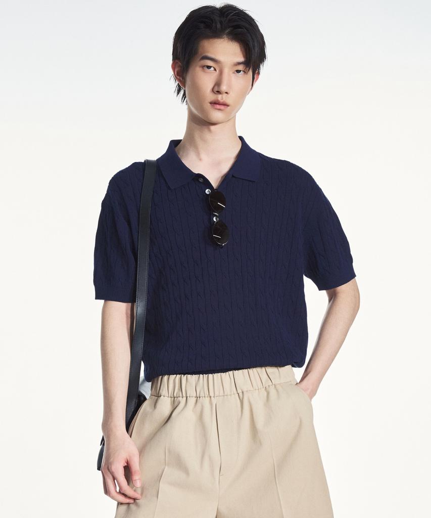 Tienjiti Cable Polo Washable Knit (Navy) Tnsw6E206N2