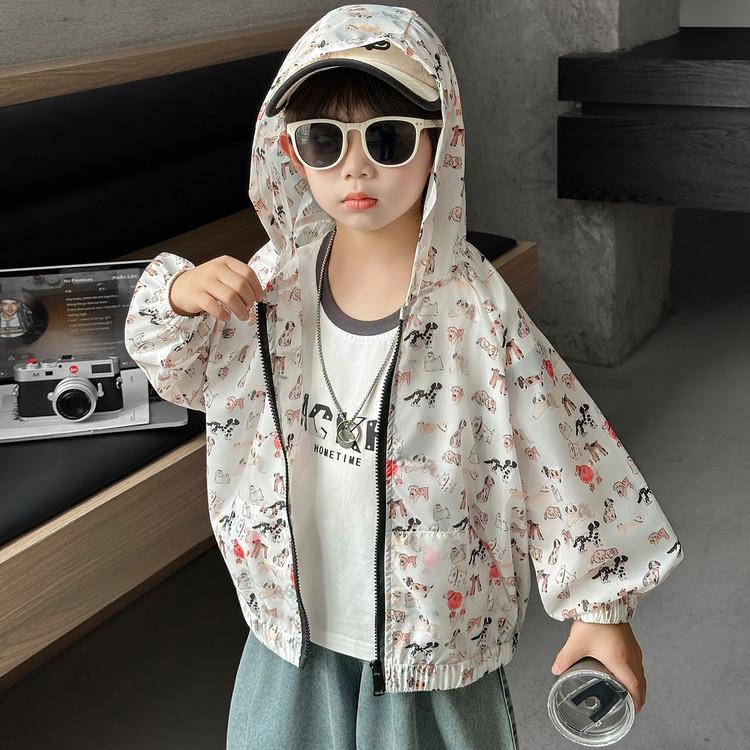 Toddler & Young Boys' 2026 Summer Sun Protection Hooded Jacket - Cartoon Puppy Print, Breathable & Light