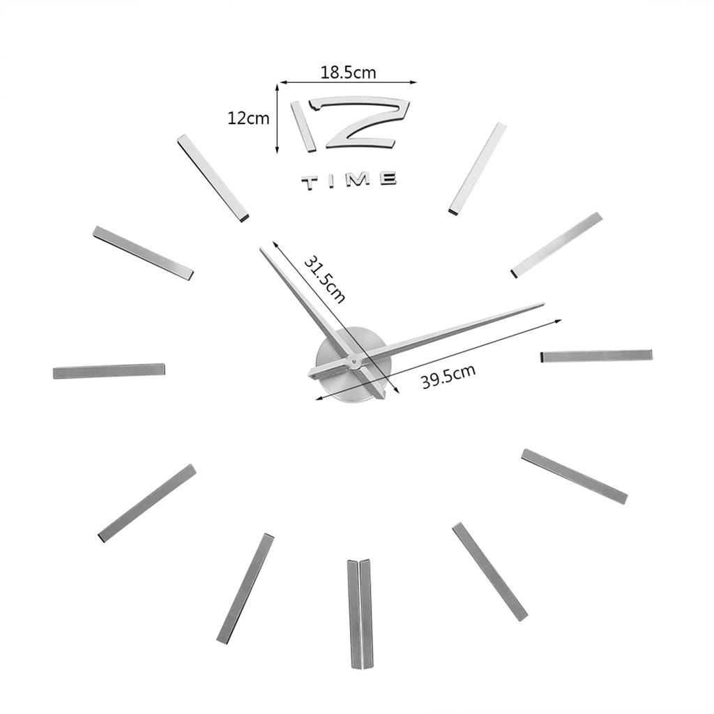 3D Mirror Luxury Modern Large Wall Clock Sticker Room Art Home Decor Silver