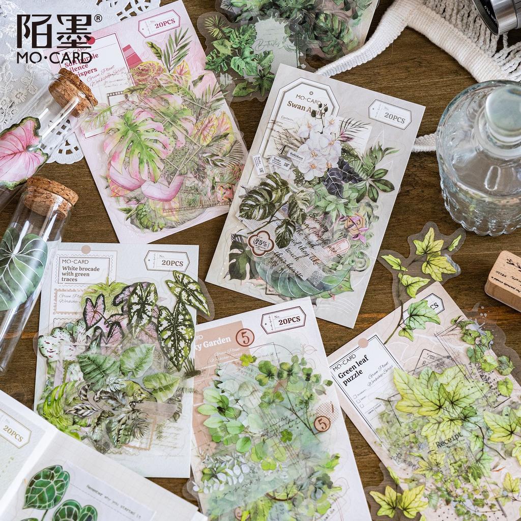 20pcs/1lot Kawaii Stationery Sticker Green Plant Workshop Junk Journal Decorative Scrapbooking DIY Craft Sticker