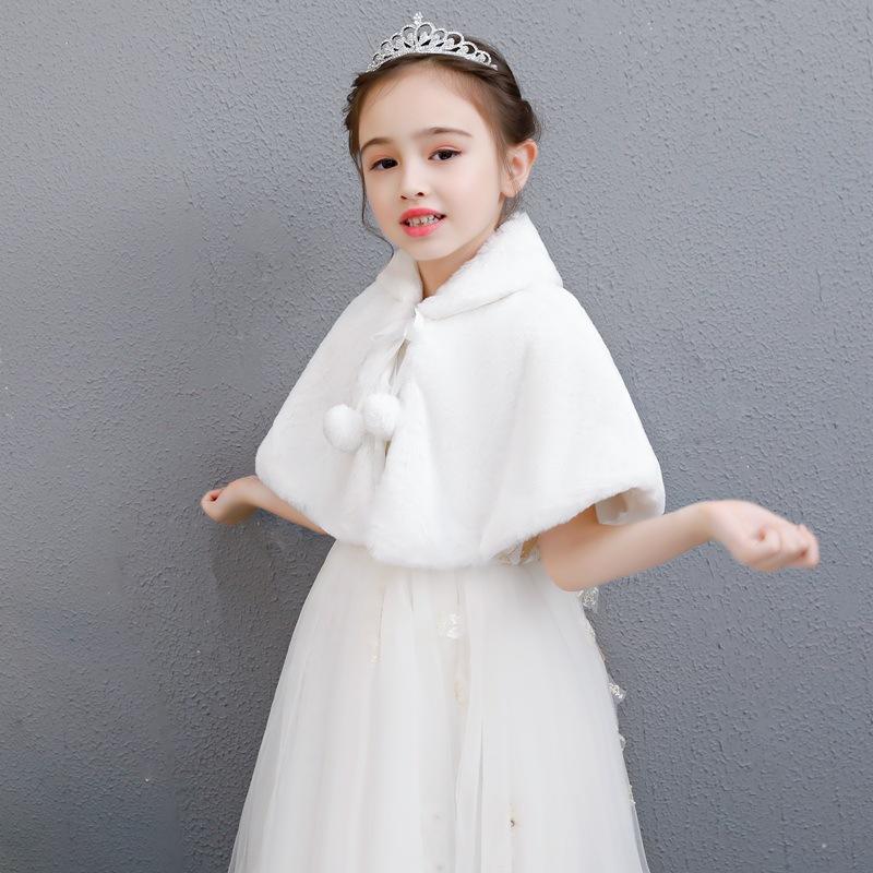 Girls Faux Fur Cape Cloak Winter Flower Girl Dress's Coat Princess Wedding Shawl and Cape for Girls