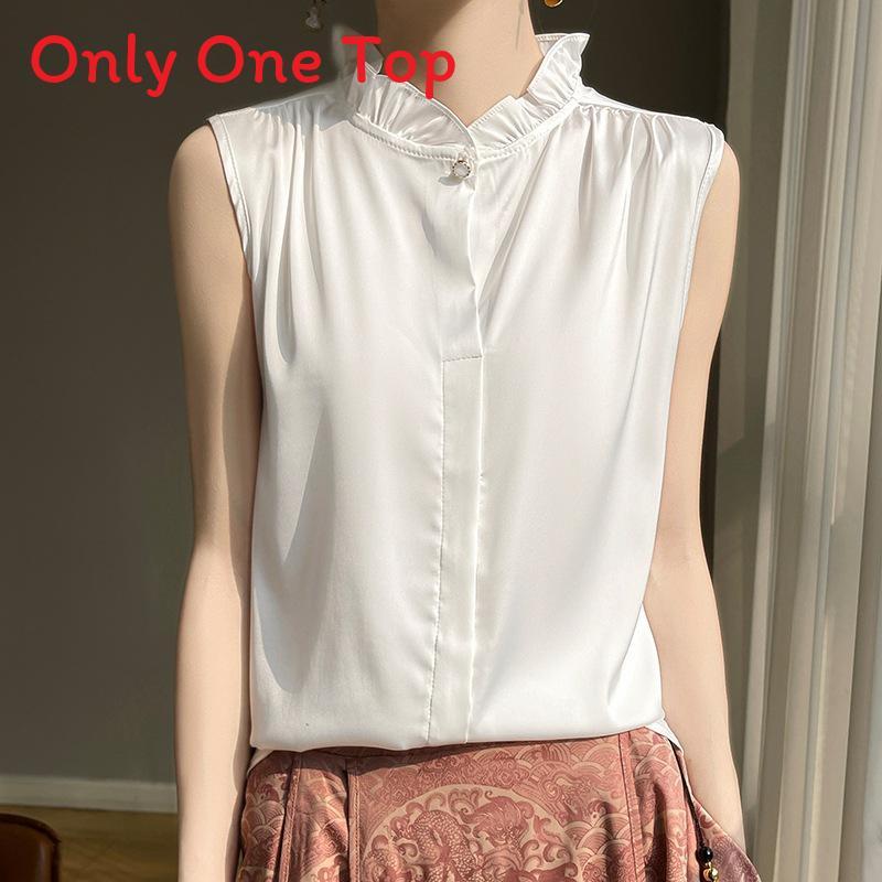 Womens Sleeveless Tank Top With High Neck Acetate Fabric For Office Wear