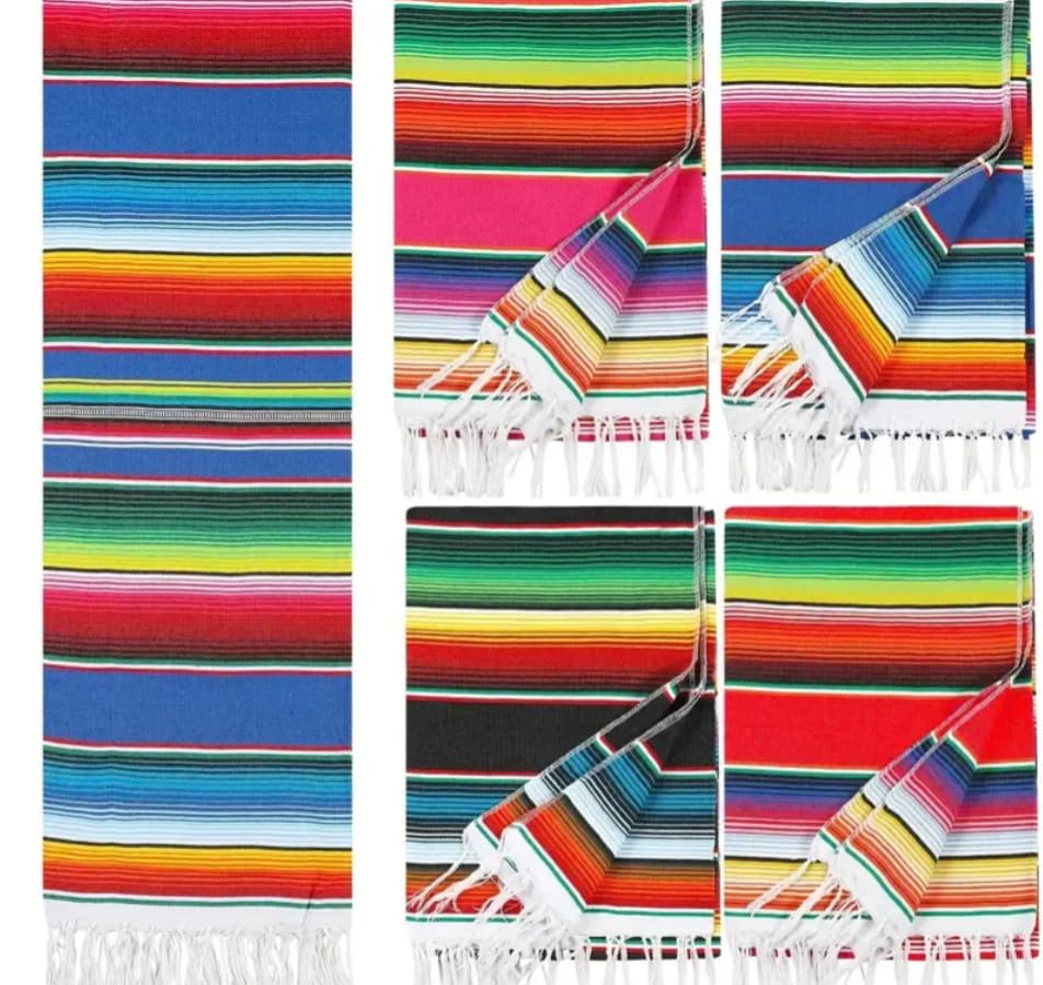Mexican Color Table Runner Sarape Mexico Ethnic Hippie Gypsy BOHO Shop Interior Rug Thin Cotton Camping Outdoor Colorful Happy Rainbow Christmas