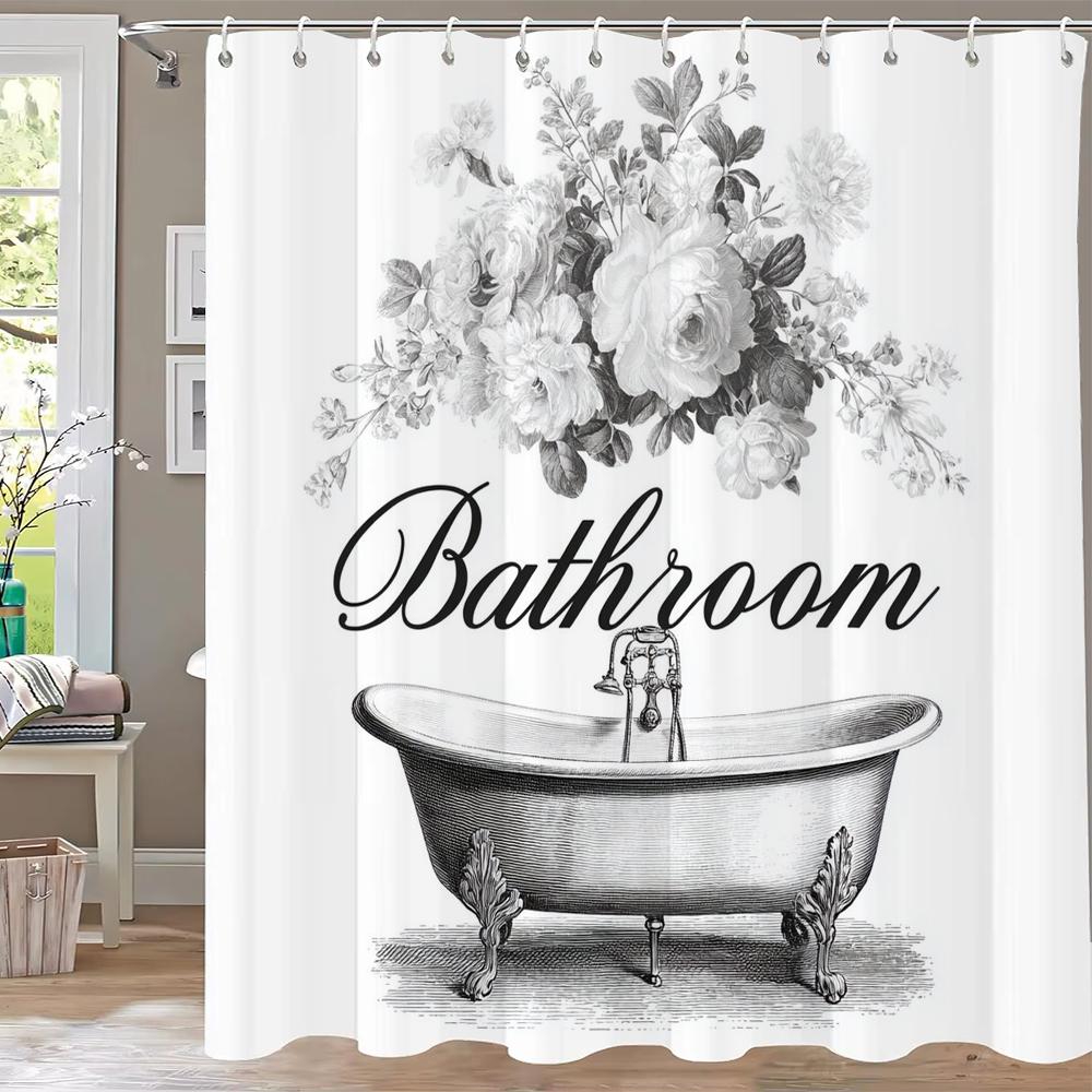 1 Stück Wasserdichter Polyester-Duschvorhang mit 12 Haken, Badevorhangstoff mit Aquarell-Fledermaus-Druck für das Badezimmer