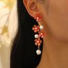 Romance Bohème Mode Fée Princesse Style Perle d'Imitation Longue Perle Fleur Pendentif Élégantes Boucles d'Oreilles Pour Femmes