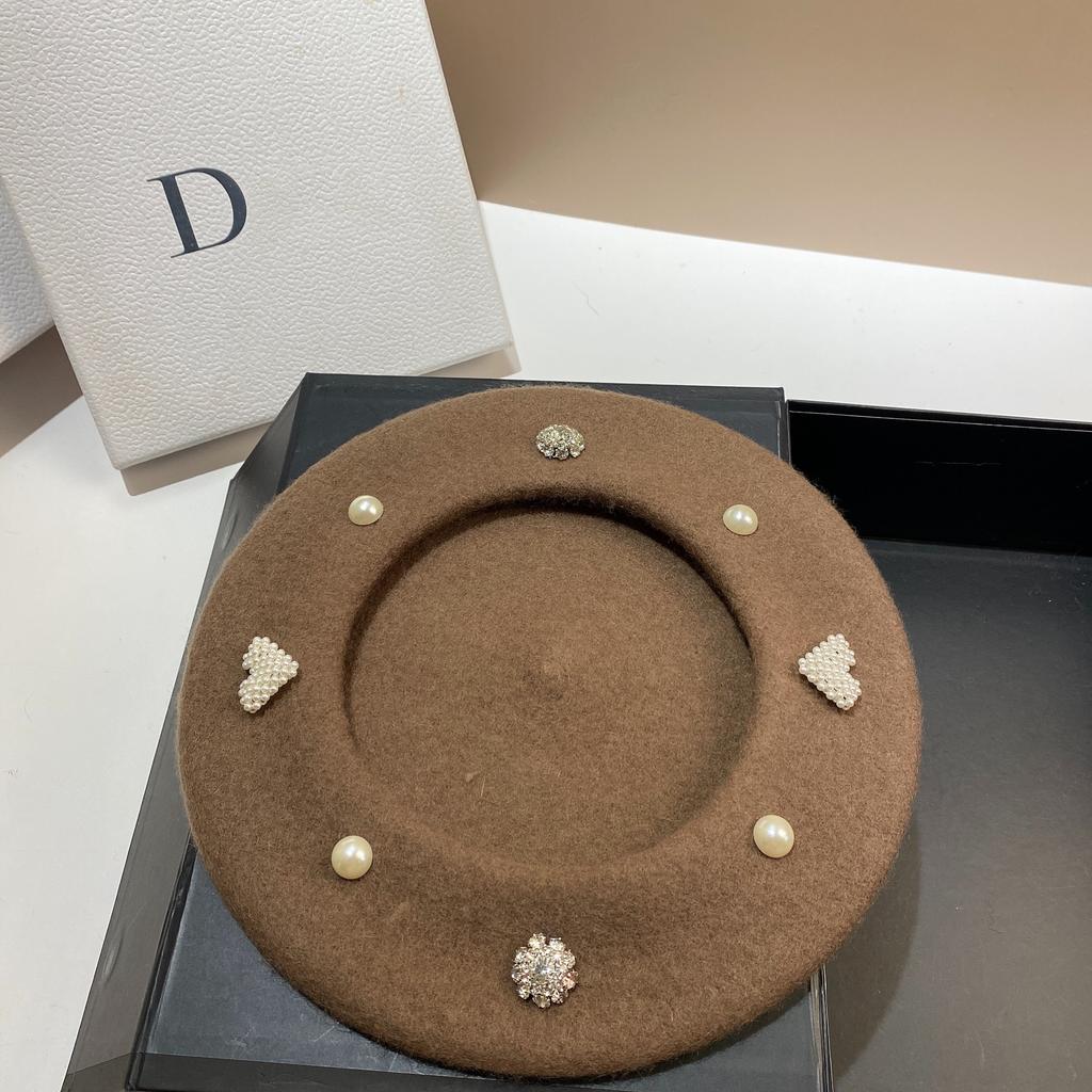 Foreign style sweet rhinestone painter hat autumn and winter versatile age-reducing socialite small fragrance pearl wool beret