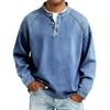 Men American Vintage Washed Solid Cotton Long Sleeve Casual T Shirt