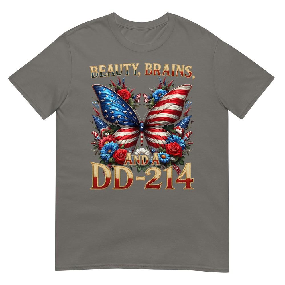 Female Veteran Army Floral Vintage Beauty Brains Us Tshirt