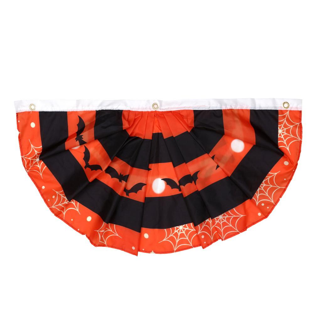 For Porches Hanging Halloween Flag Halloween Pleated Fan Flag Yard Decoration Fade-resistant Classic Halloween Patterns