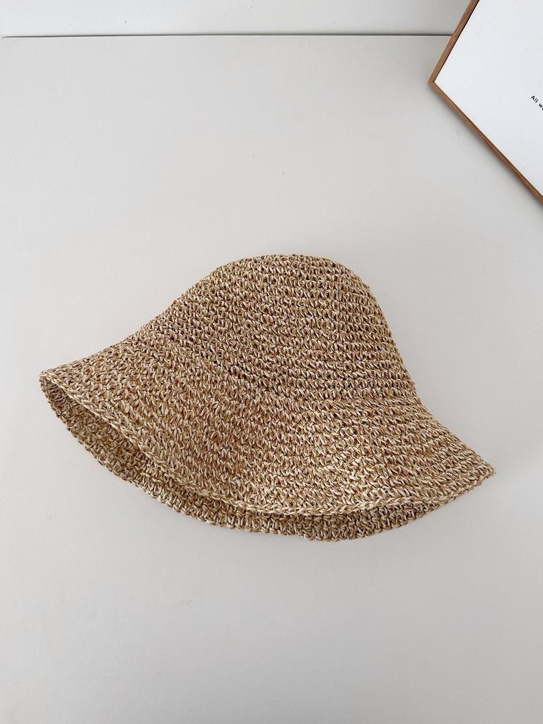 Summer new sun hat women's South Korea Dongdaemun weaving hollowed out after split fork sun protection hat fisherman hat children