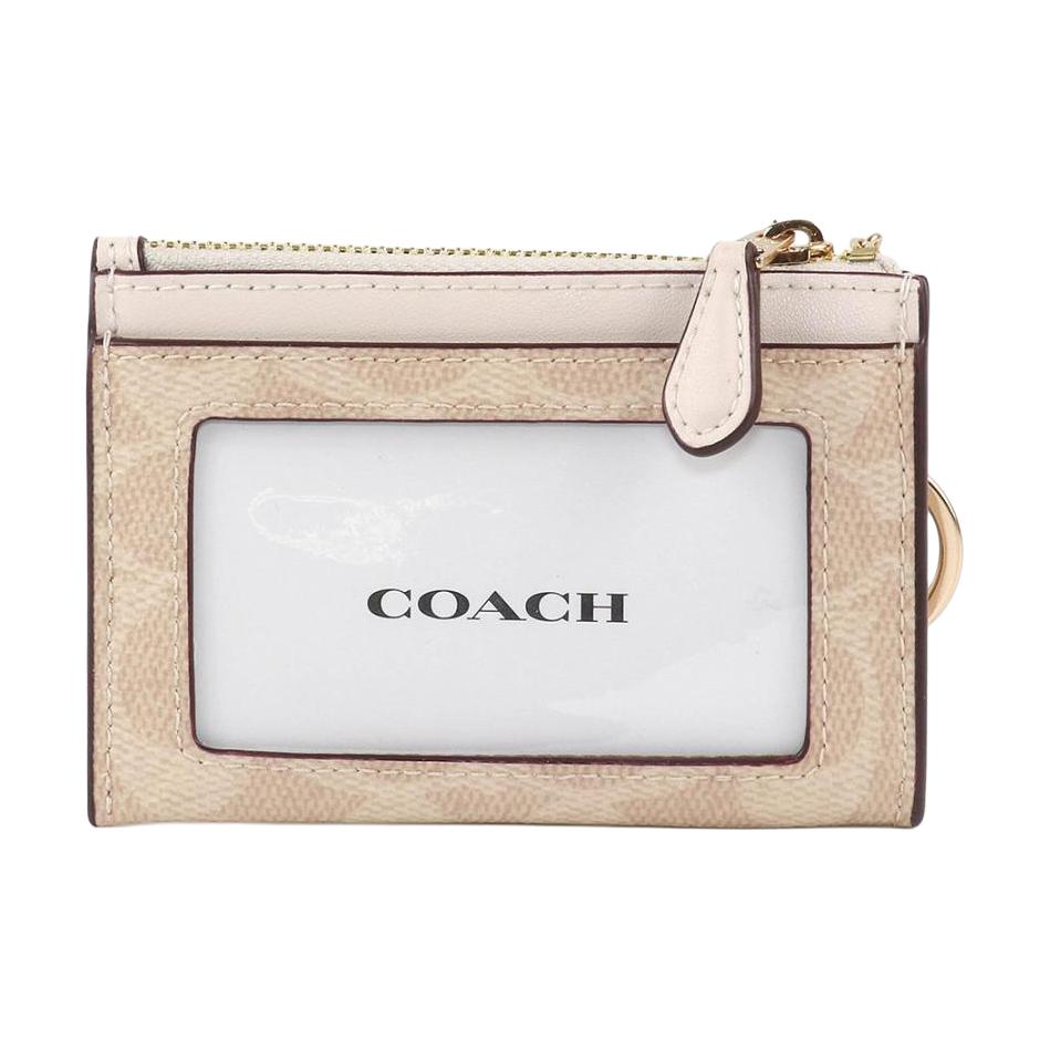 Coach Skinny Id Case 11 Logo Metal Zipper Closure Faux Leather Plastic Card Holder Mini Women Card Holder Sand-Yellow Chalk-White CW870-IMXDM