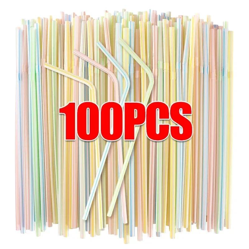 

1000/100Pcs Disposable Plastic Drinking Straws Flexible Bendable Colorful Straws Wedding Decors Kitchen Beverage Party Supplies