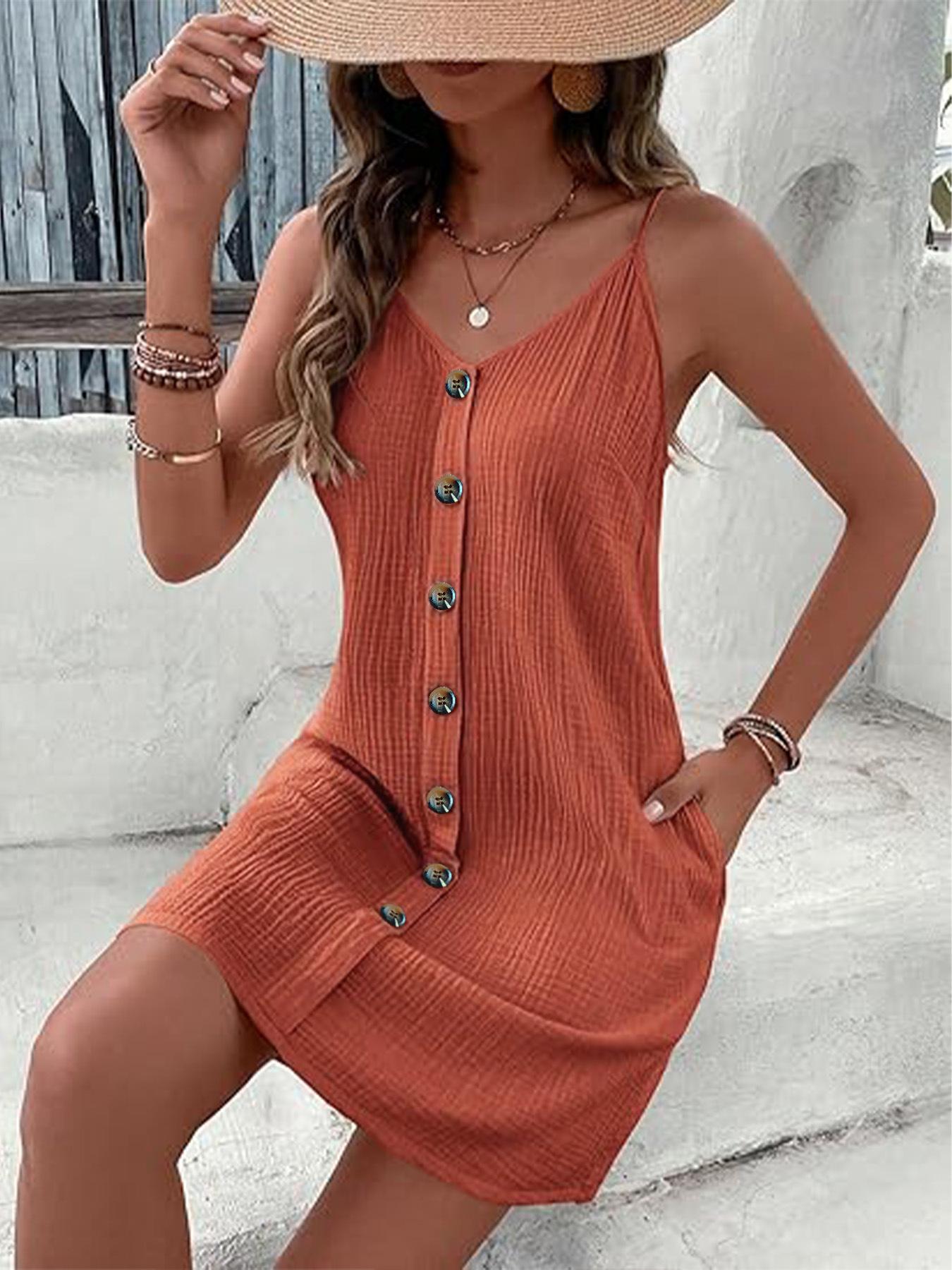 European and American cross-border sexy dress temperament single-breasted spring and summer new short skirt suspender versatile suspender dress women S