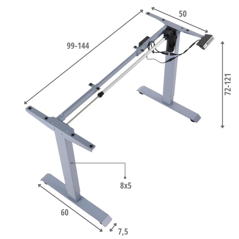 Metal Desk (table) Frame with Electric Height Adjustment, Electric PRATO 01-2T/A GRAY