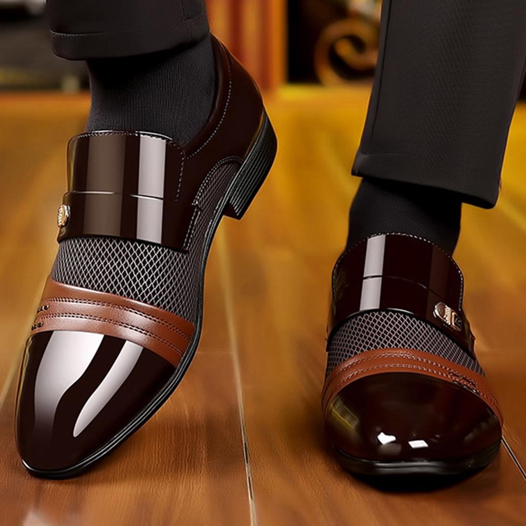 Men's Slip On Business Shoes Glossy Pointed Toe Uniform Modern Office Shoes
