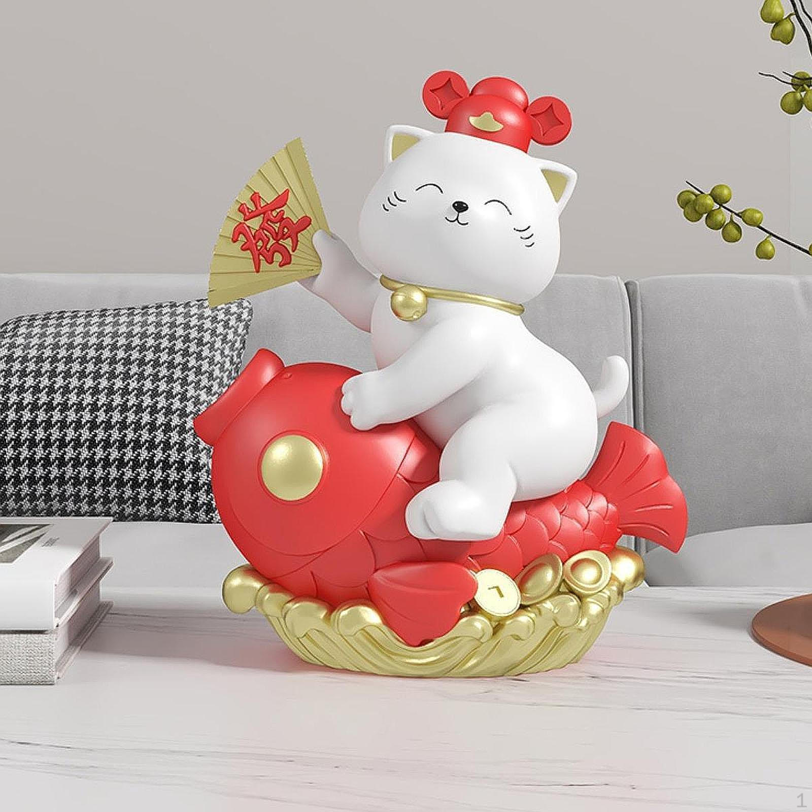 

Фигурка кошки Копилка для домашнего использования Украшения из смолы для детей и взрослых Red Fish