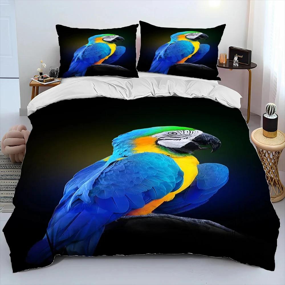 Colorful Parrot Macaws Birds Comforter Bedding Set,Duvet Cover Bed Set Quilt Cover Pillowcase,King Queen Size Bedding Set Adult