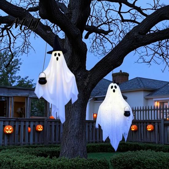 Decorative Ghost for Covered Porch Halloween Hanging Light, Couple Lamp with Witch Hats Decor, Figures Patio Reusable Seasonal Props Front Door