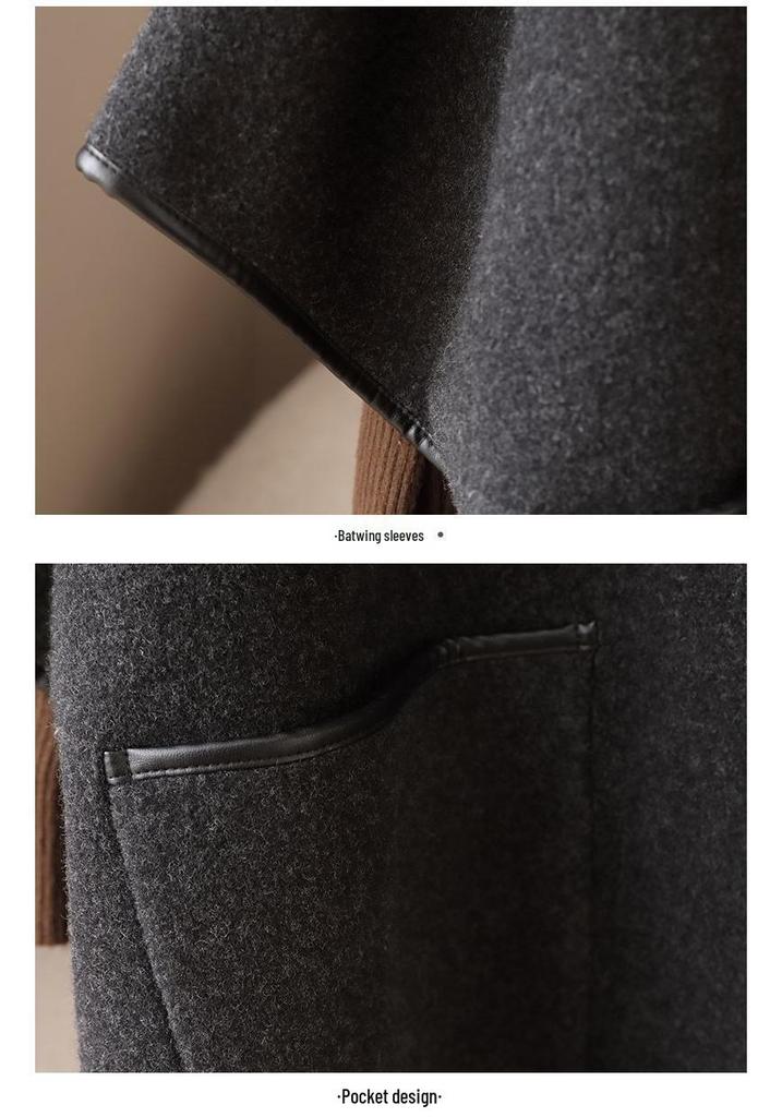 Eleganter Wende-Damen-Wollmantel mit 30 % Kaschmir, beidseitig tragbar, mit Rundhalsausschnitt