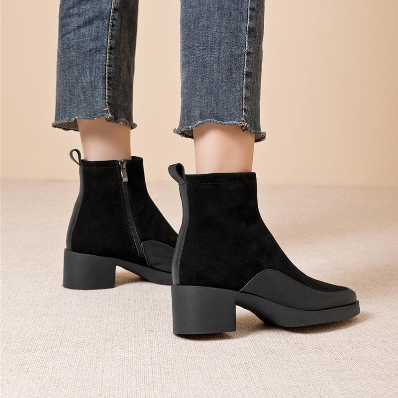 Women's Short Boots Genuine Leather Chunky Heel High Heel Boots Female Large Size Pointed Toe Women Ankle Boots