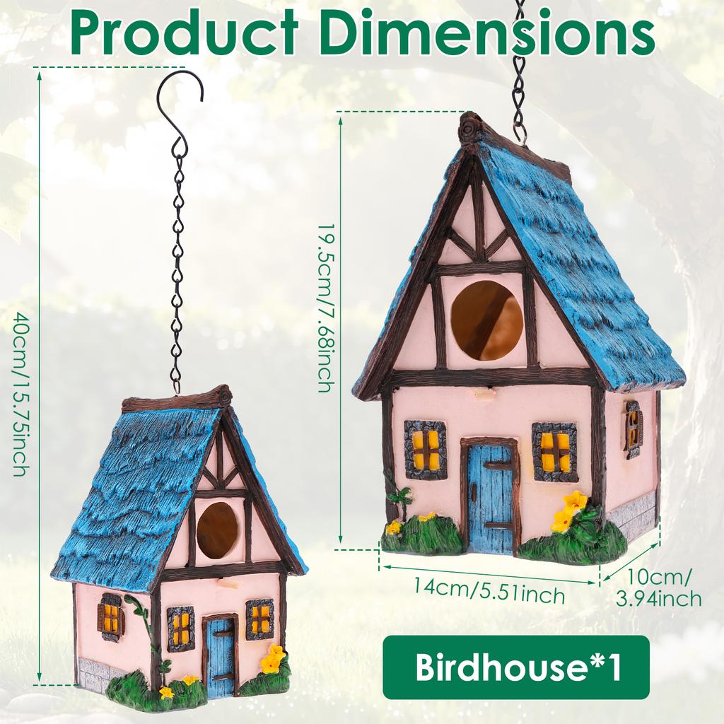 Vintage Hanging Bird House Resin Breathable Outdoor Birdhouse with S Hook Chain Pet Supplies for Patio Yard Garden Decoration