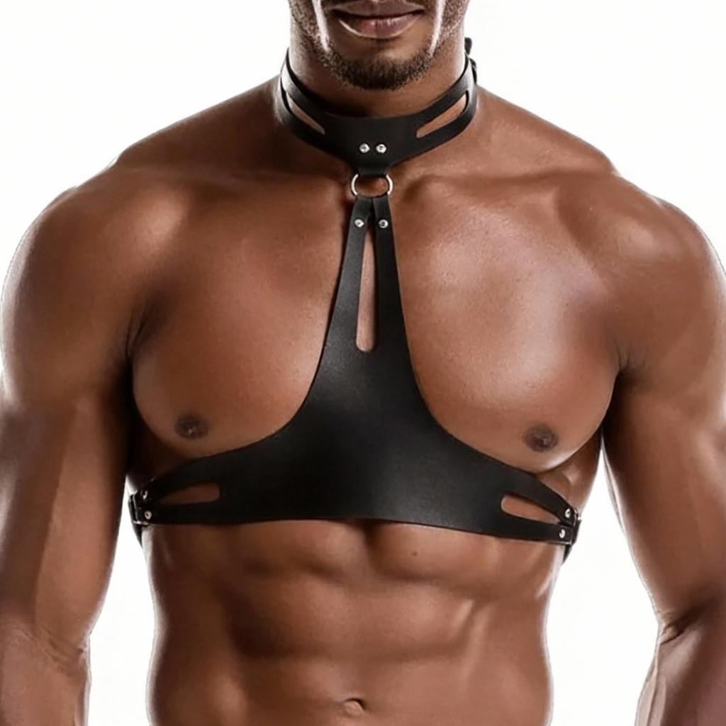 Men's Adjustable Leather Chest Harness, Gothic Punk Inspired Collar, Fashionable Clubwear, Erotic Costume Party