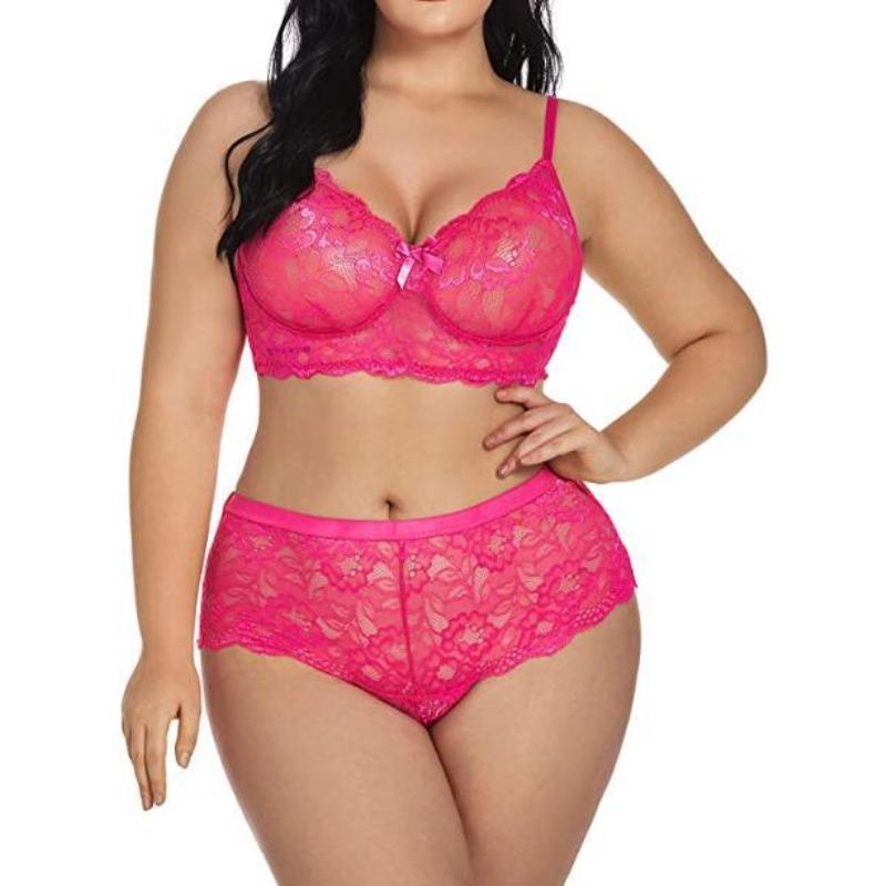 Damen Übergröße Unterwäsche Set Hohe Taille Spitze BH und Slip Set Träger Unterwäsche Einteiler