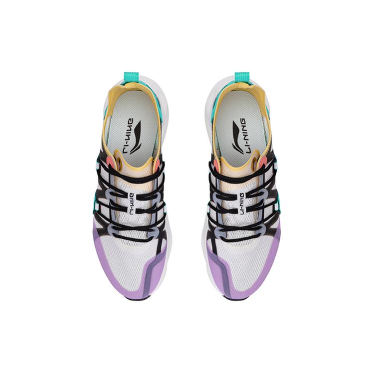 Li Ning Cushioning Slip Resistant Low Top Running Shoes Men's White Purple Green ARHQ057-4