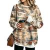 Women's Flannel Round Neck Two-Piece Paneled Christmas Print Top for Holiday