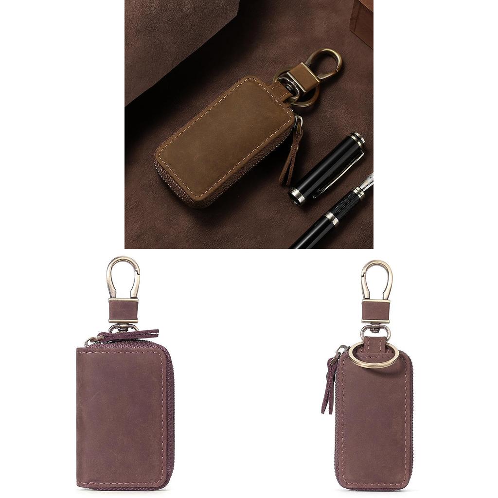 Leather Car Key Case With Foldable Design And Vintage Style For Men And Women