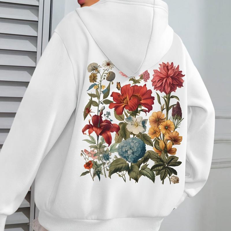 Retro Floral Women's Bohemian Plus Size Long Sleeve Hoodie - Spring/Autumn