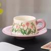 Pastoral Style Ceramic Coffee Cup Saucer Set Internet Celebrity Afternoon Tea Cup Dessert Combination High End Feeling Fresh Literary Romantic