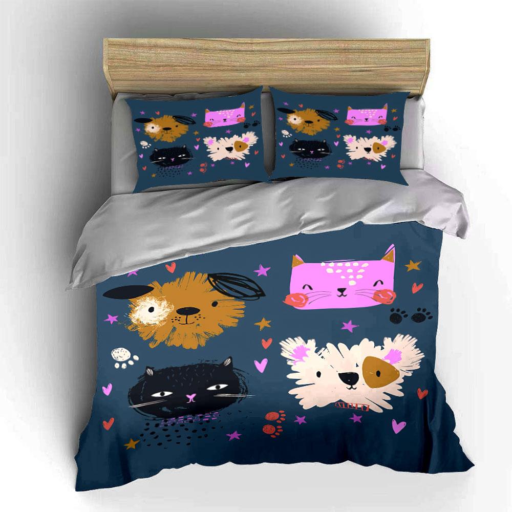 Cute Animal Faces Pattern Set Bedding Duvet Cover Set Duvet Cover Pillowcases (1*Duvet Cover 2*Pillowcases, Without Duvet Insert)