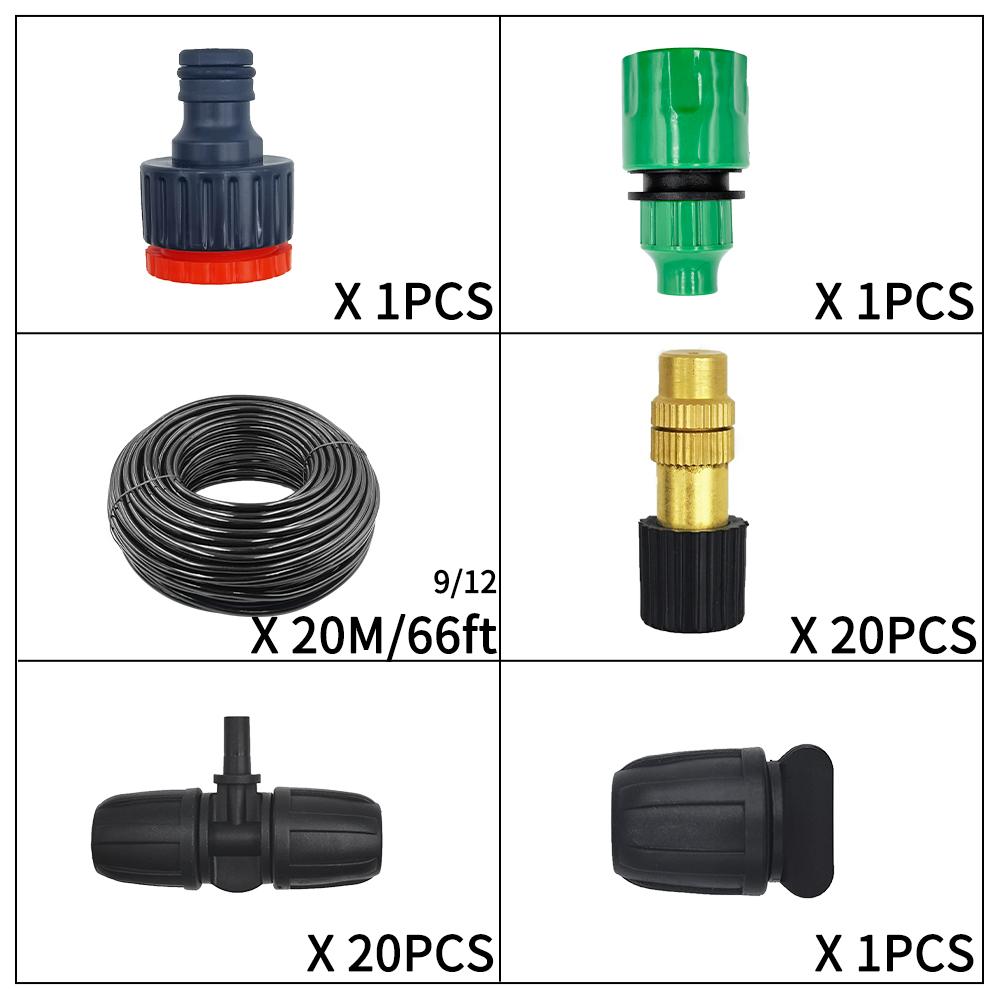 Outdoor Cooling Irrigation, Automatic Garden Watering System Kit, 5-20m Adjustable Spray & Sprinkler for Potted Plants