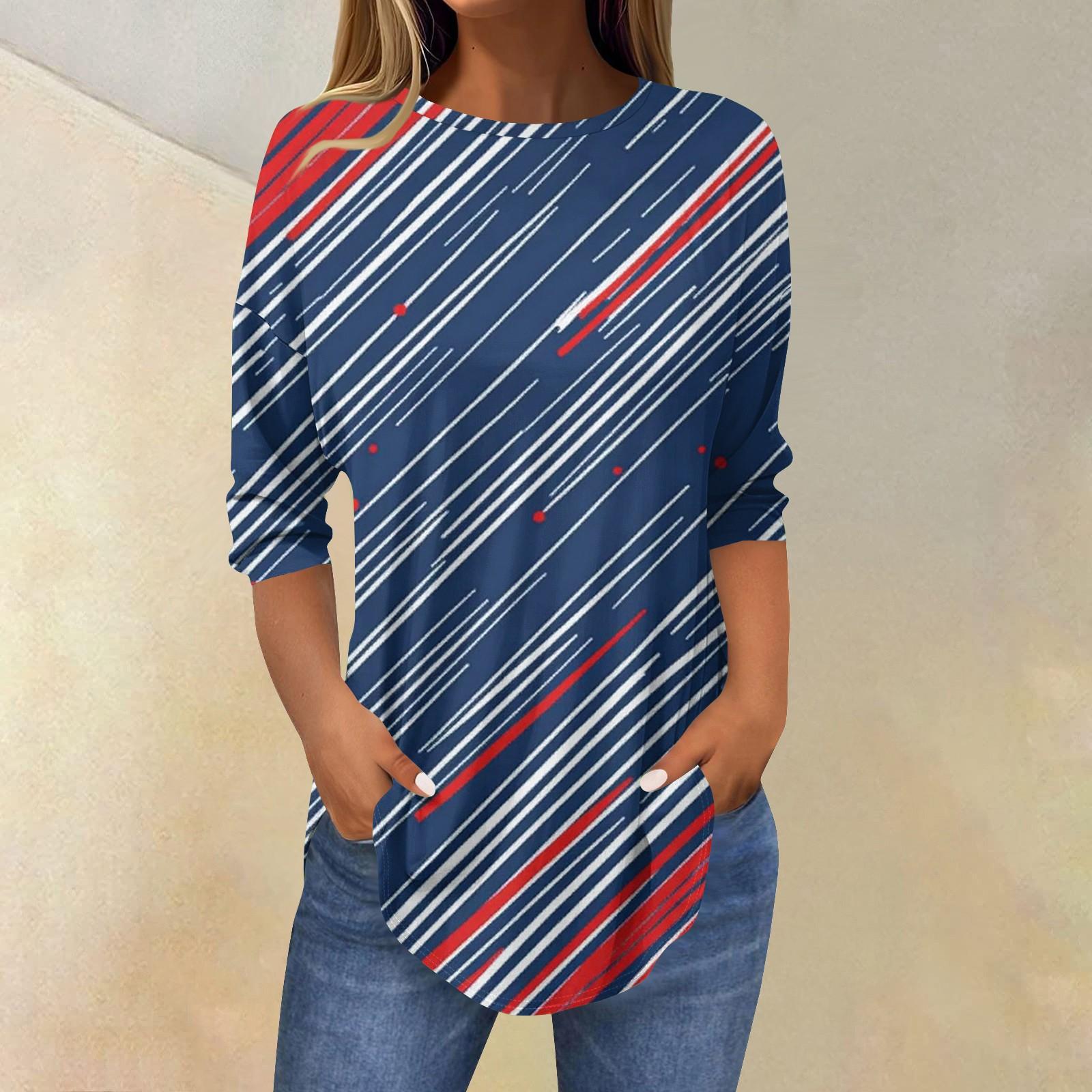 

Женские топы с рукавами 3/4, летние футболки с принтом и круглым вырезом, повседневные базовые футболки с пуговицами, туники XL тёмно-синий