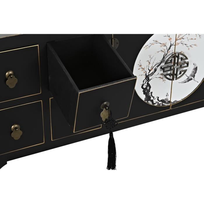 Meuble TV Oriental Noir Sapin Métal MDF 130cm - Marque Inconnue - 8 Tiroirs 2 Portes