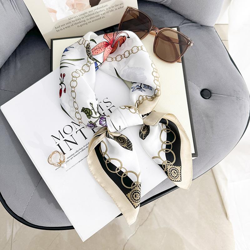 

Маленький свежий и модный омолаживающий квадратный шарф из искусственного шелка, весенне-летний женский тренд с ощущением высокого класса, тонкий шелковый шарф 70*70