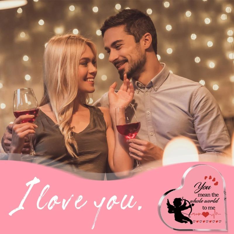 2D Flat Romantic Acrylic Cupid Love Heart Desktop Decoration Plaque, Home Decor Plaque Hanging Wall Art Decorative Garden Decoration for Room Door Sig